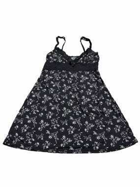 90s/Y2K European Vintage Floral Lace Trim Mini Slip Dress Black/Grey/White M